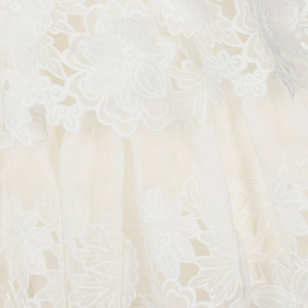 Tartine et Chocolat-فستان أورغانزا مطرز بورود لون أبيض | Childrensalon Outlet