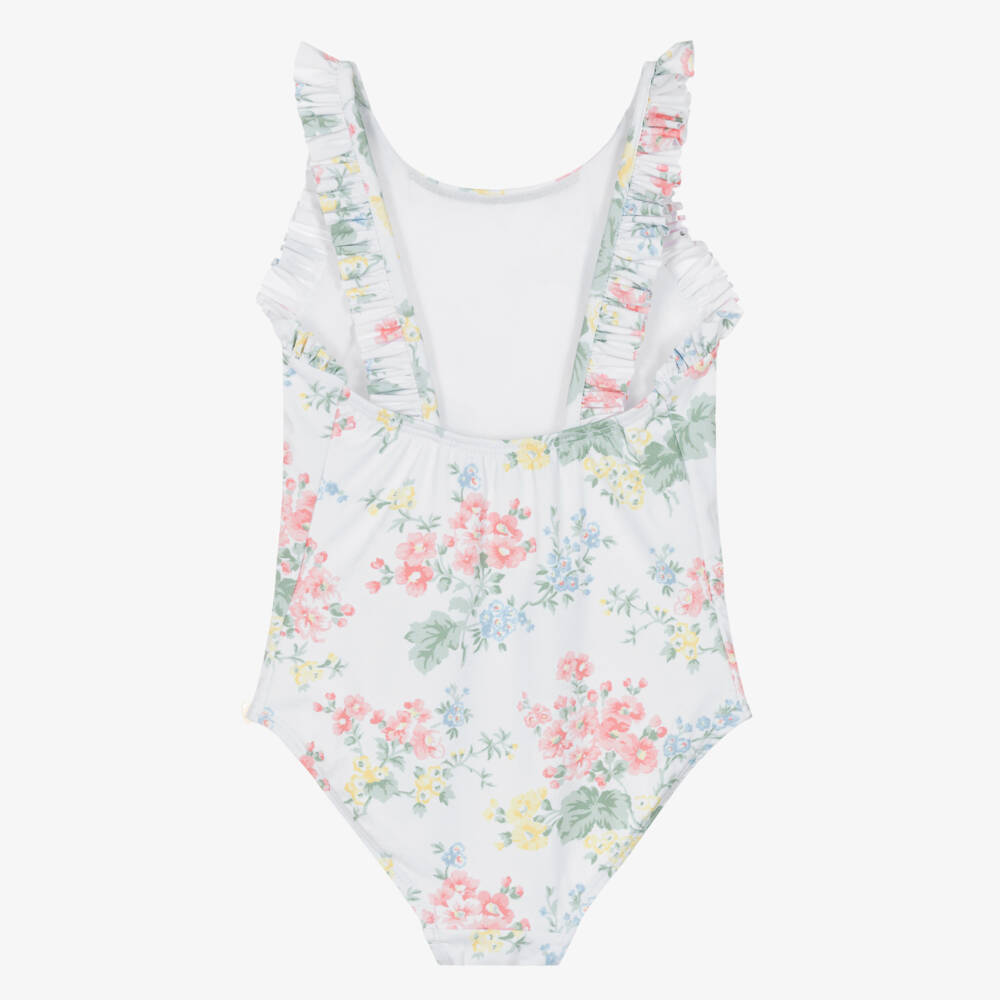 Tartine et Chocolat-Girls White Floral Ruffle Swimsuit | Childrensalon Outlet