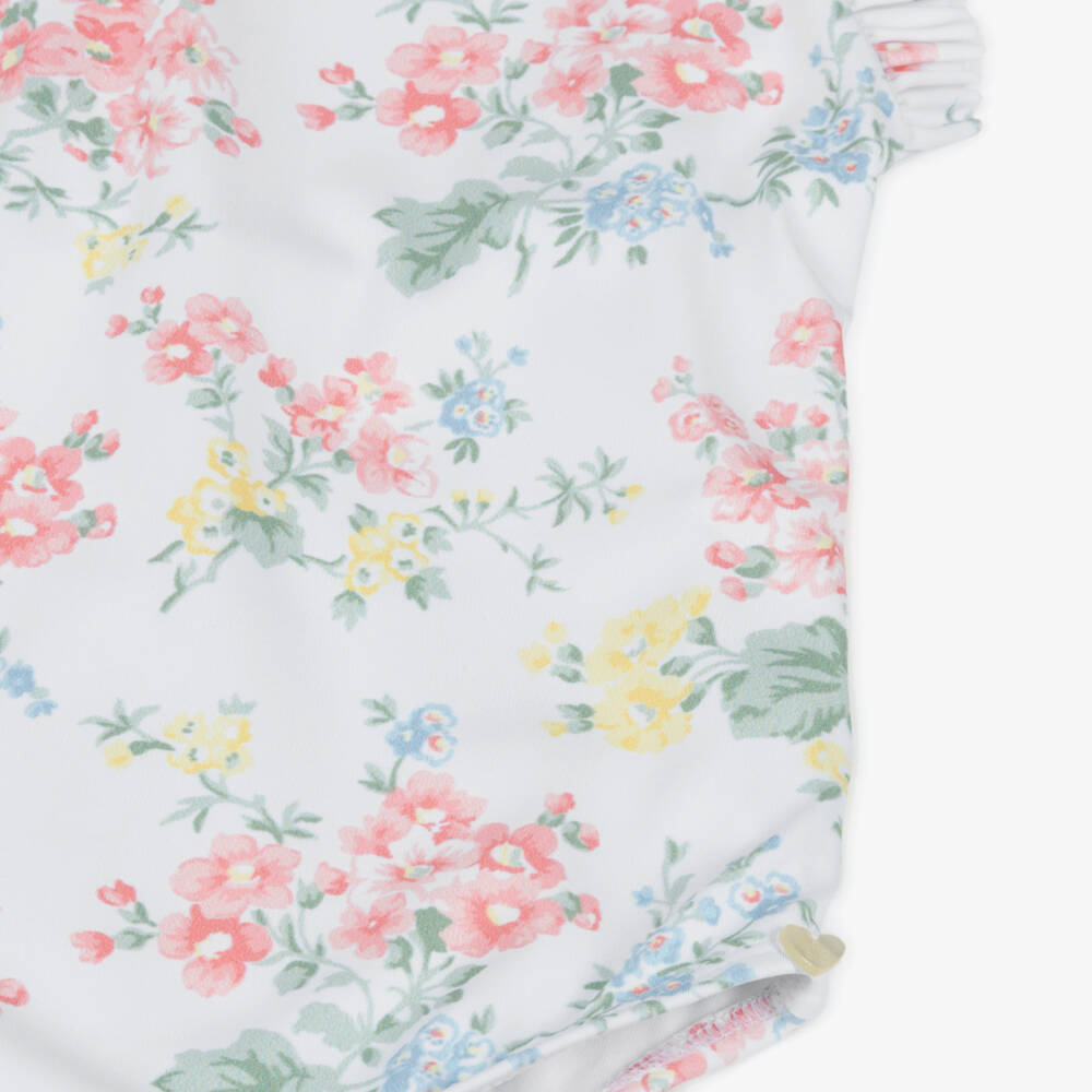 Tartine et Chocolat-Girls White Floral Ruffle Swimsuit | Childrensalon Outlet
