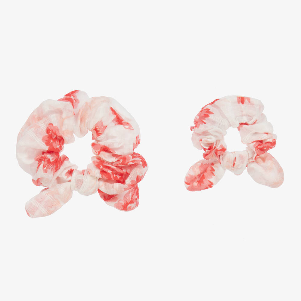 Tartine et Chocolat-Girls White Floral Scrunchies (2 Pack) | Childrensalon Outlet