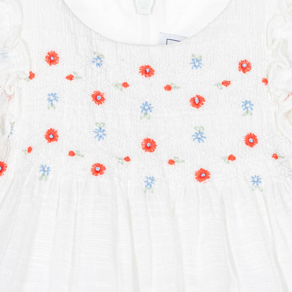Tartine et Chocolat-Girls White Floral Smocked Dress | Childrensalon Outlet