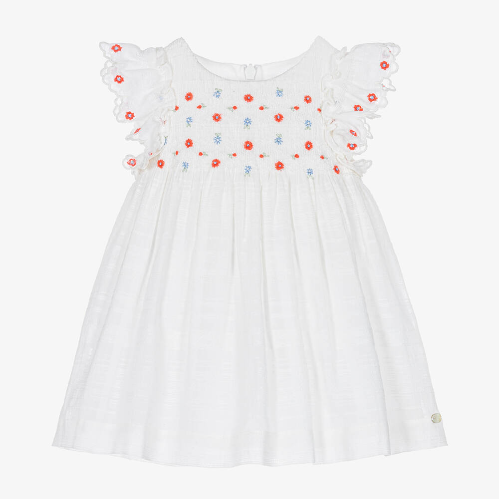 Tartine et Chocolat - Robe blanche smockée à fleurs fille  | Childrensalon