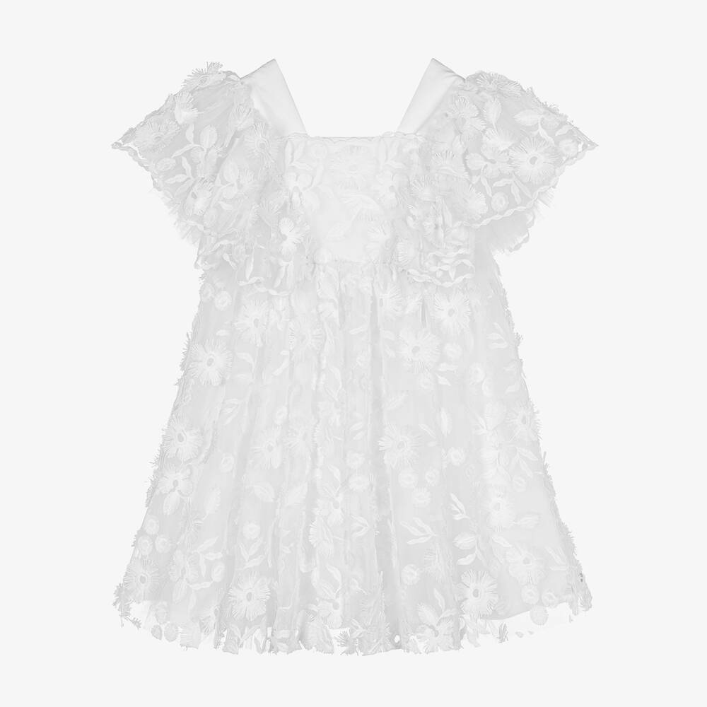 Tartine et Chocolat - Girls White Floral Tulle Dress | Childrensalon
