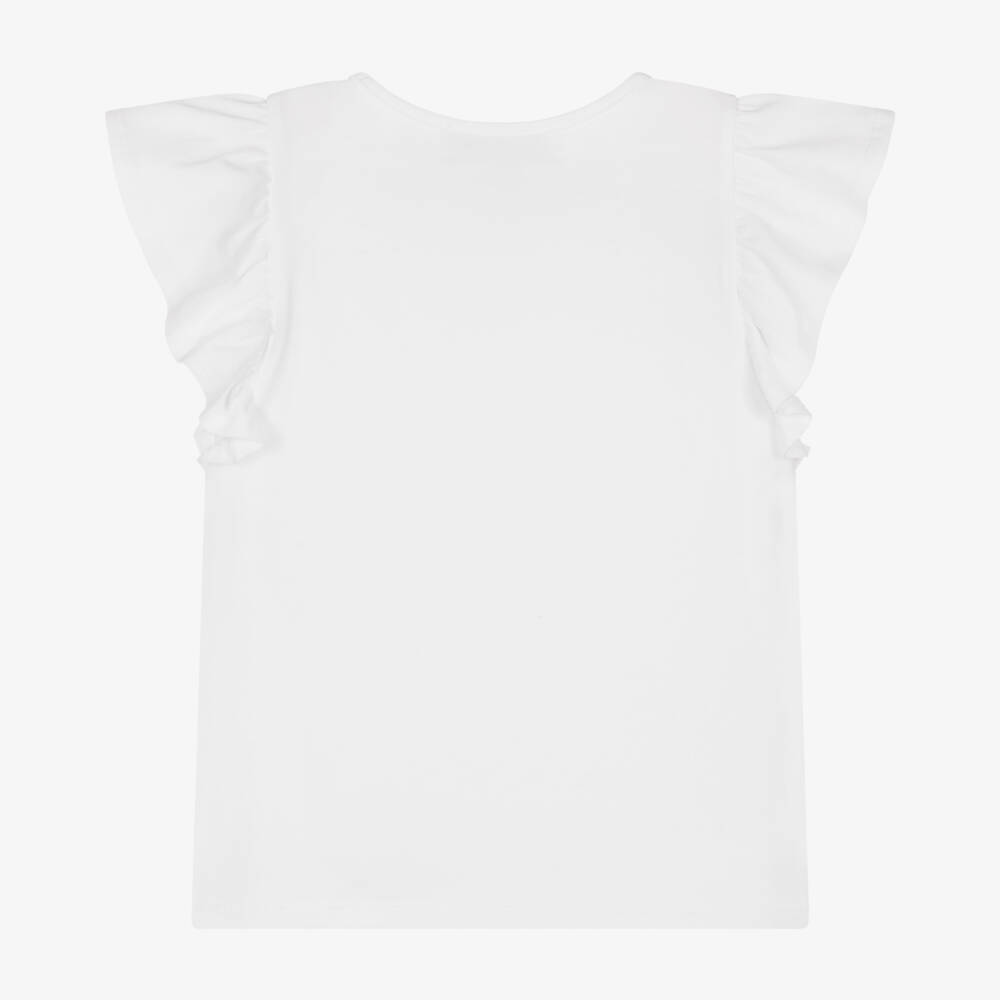 Tartine et Chocolat-Футболка для девочек белая с бантиками и рукавами-крылышками | Childrensalon Outlet