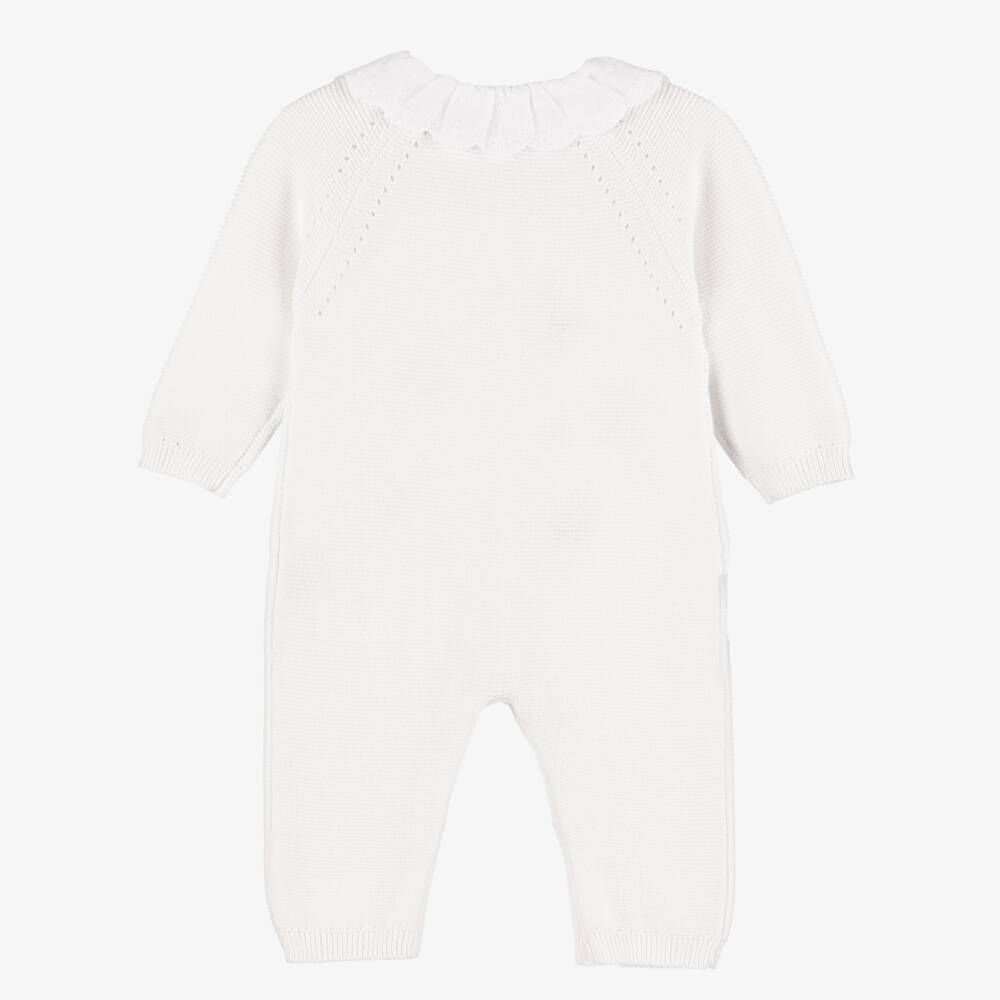Tartine et Chocolat-Girls' White Knit Floral Romper | Childrensalon Outlet