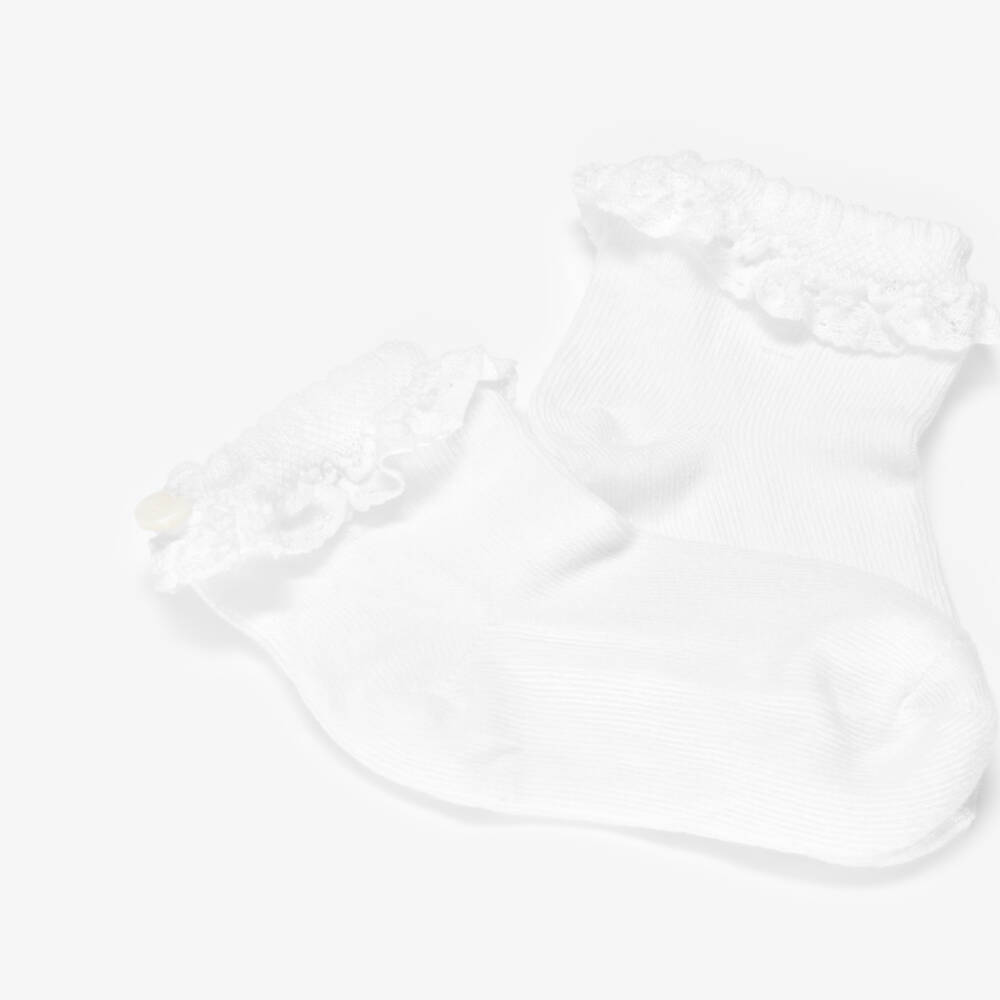 Tartine et Chocolat-Girls White Knitted Socks with Lace Frill Trims | Childrensalon Outlet