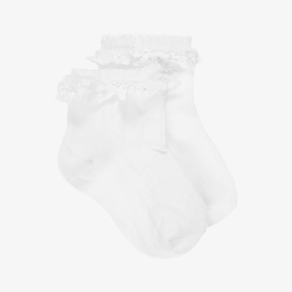 Tartine et Chocolat-Girls White Knitted Socks with Lace Frill Trims | Childrensalon Outlet