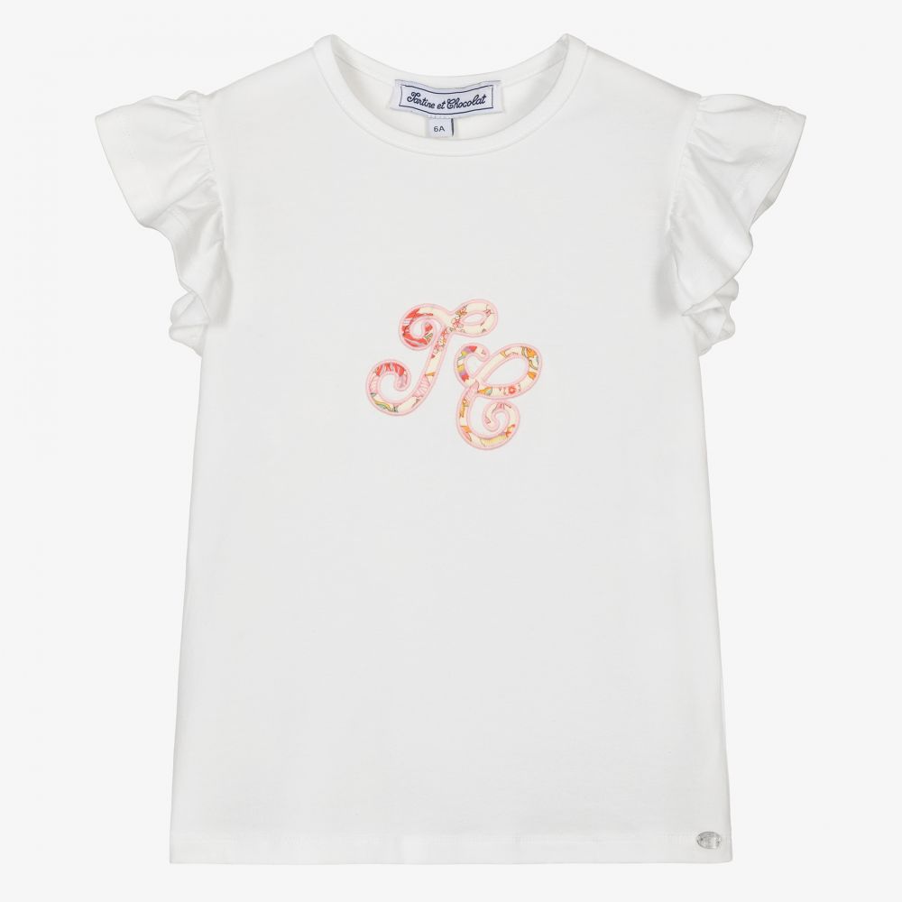 Tartine et Chocolat - Girls White Logo T-Shirt | Childrensalon
