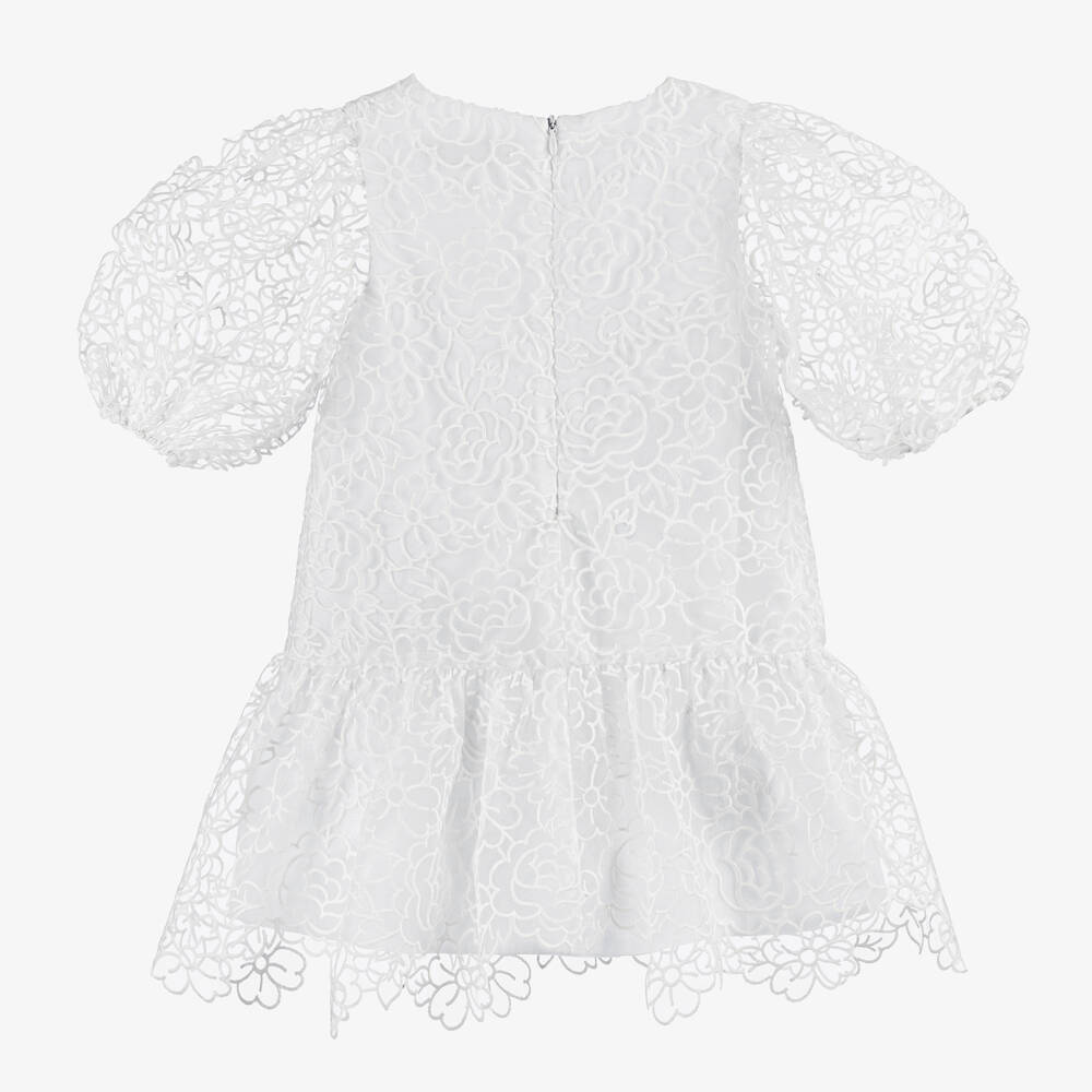 Tartine et Chocolat-Girls White Organza Puffed Sleeve Dress | Childrensalon Outlet