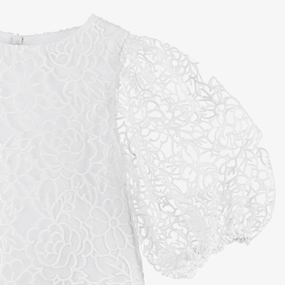 Tartine et Chocolat-Girls White Organza Puffed Sleeve Dress | Childrensalon Outlet
