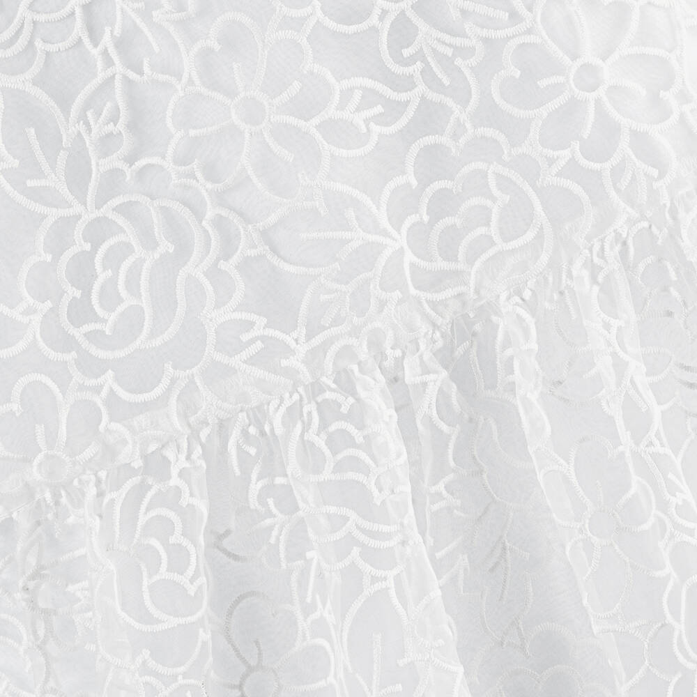 Tartine et Chocolat-Girls White Organza Puffed Sleeve Dress | Childrensalon Outlet