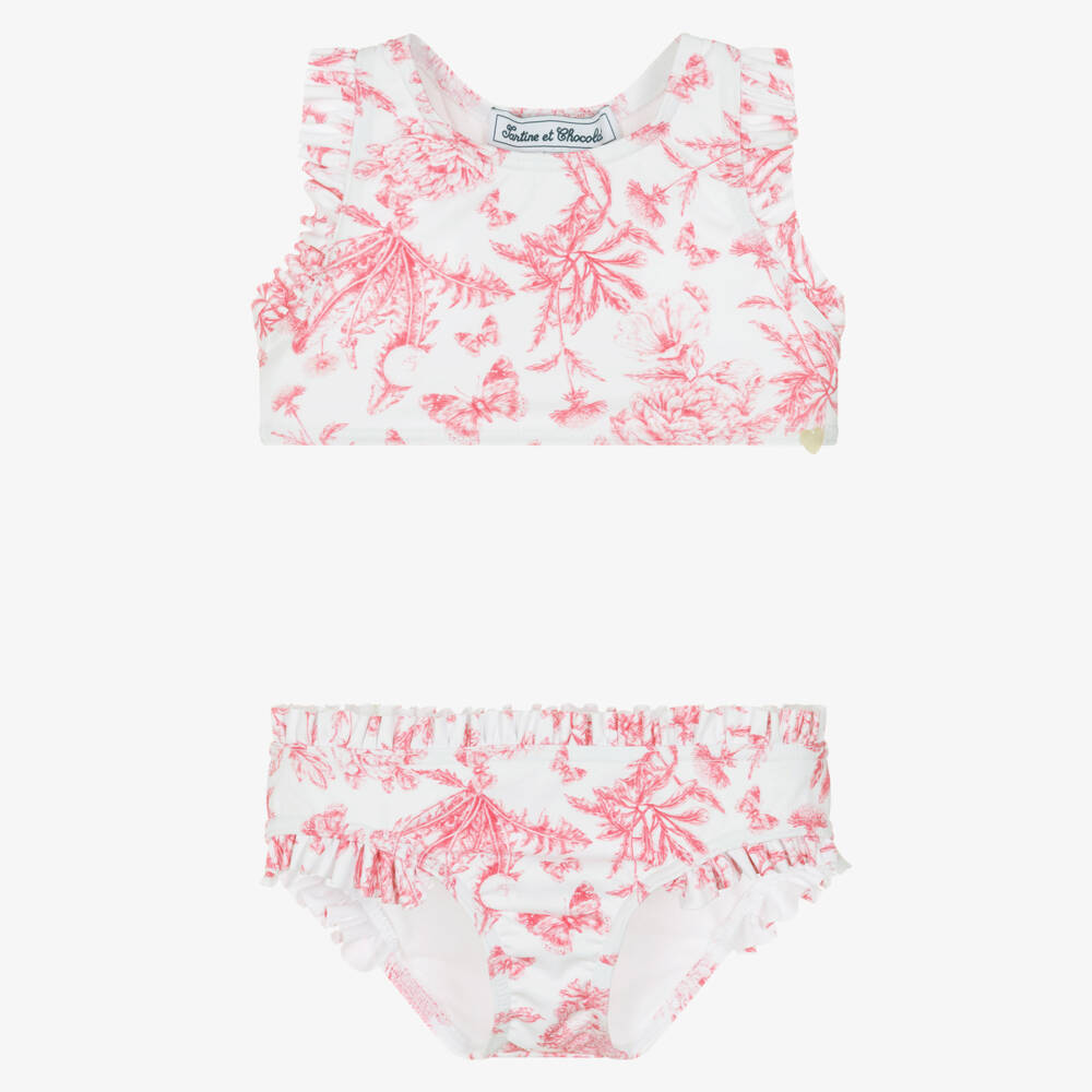 Tartine et Chocolat-Girls White & Pink Floral Bikini | Childrensalon Outlet