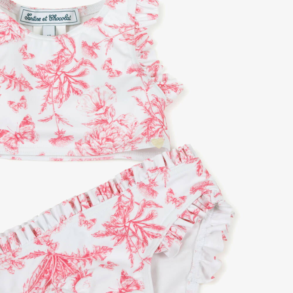 Tartine et Chocolat-بكيني بطبعة ورود لون أبيض وزهري للبنات | Childrensalon Outlet