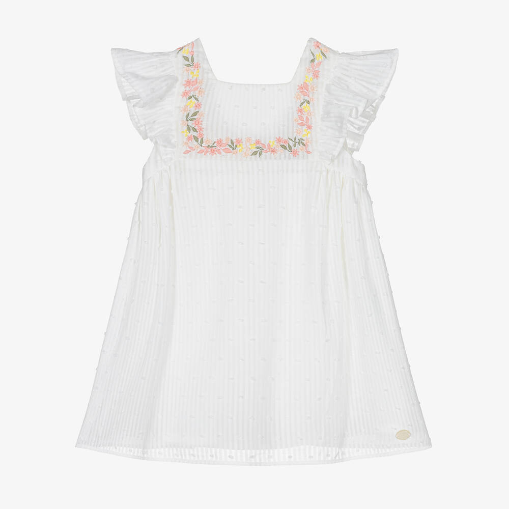 Tartine et Chocolat-Girls White Plumeti Cotton Dress | Childrensalon Outlet