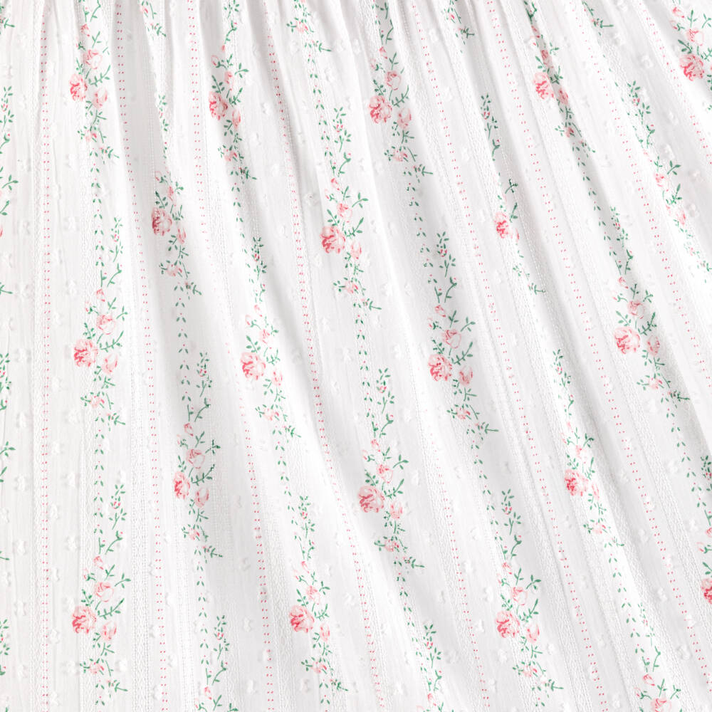 Tartine et Chocolat-Girls White Plumeti Cotton Dress with Pink Rose Print | Childrensalon Outlet