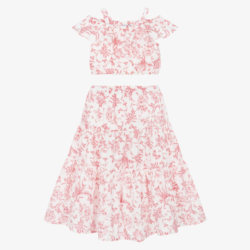 Tartine et Chocolat-Комплект юбка из красного и белого хлопка для девочек | Childrensalon Outlet