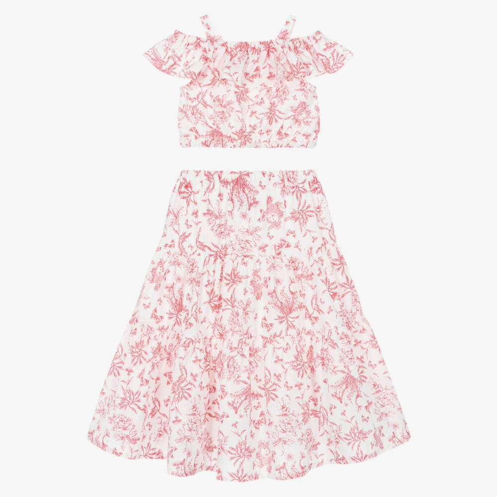 Tartine et Chocolat-Комплект юбка из красного и белого хлопка для девочек | Childrensalon Outlet