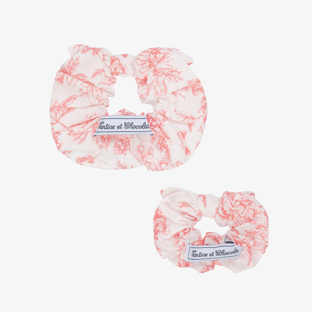 Tartine et Chocolat-Girls White & Red Floral Hair Scrunchies (2 Pack) | Childrensalon Outlet