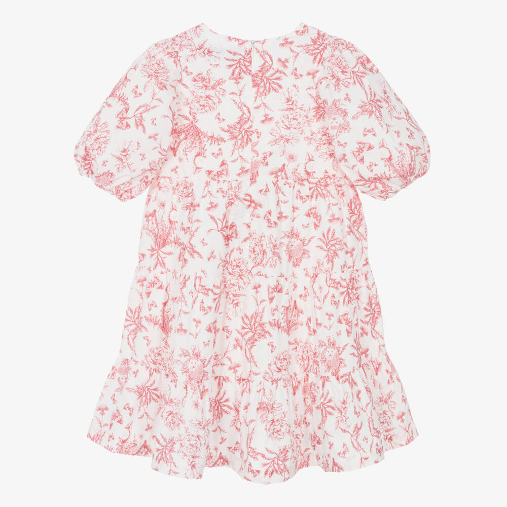 Tartine et Chocolat-Girls White & Red Floral Puffed Sleeve Dress | Childrensalon Outlet