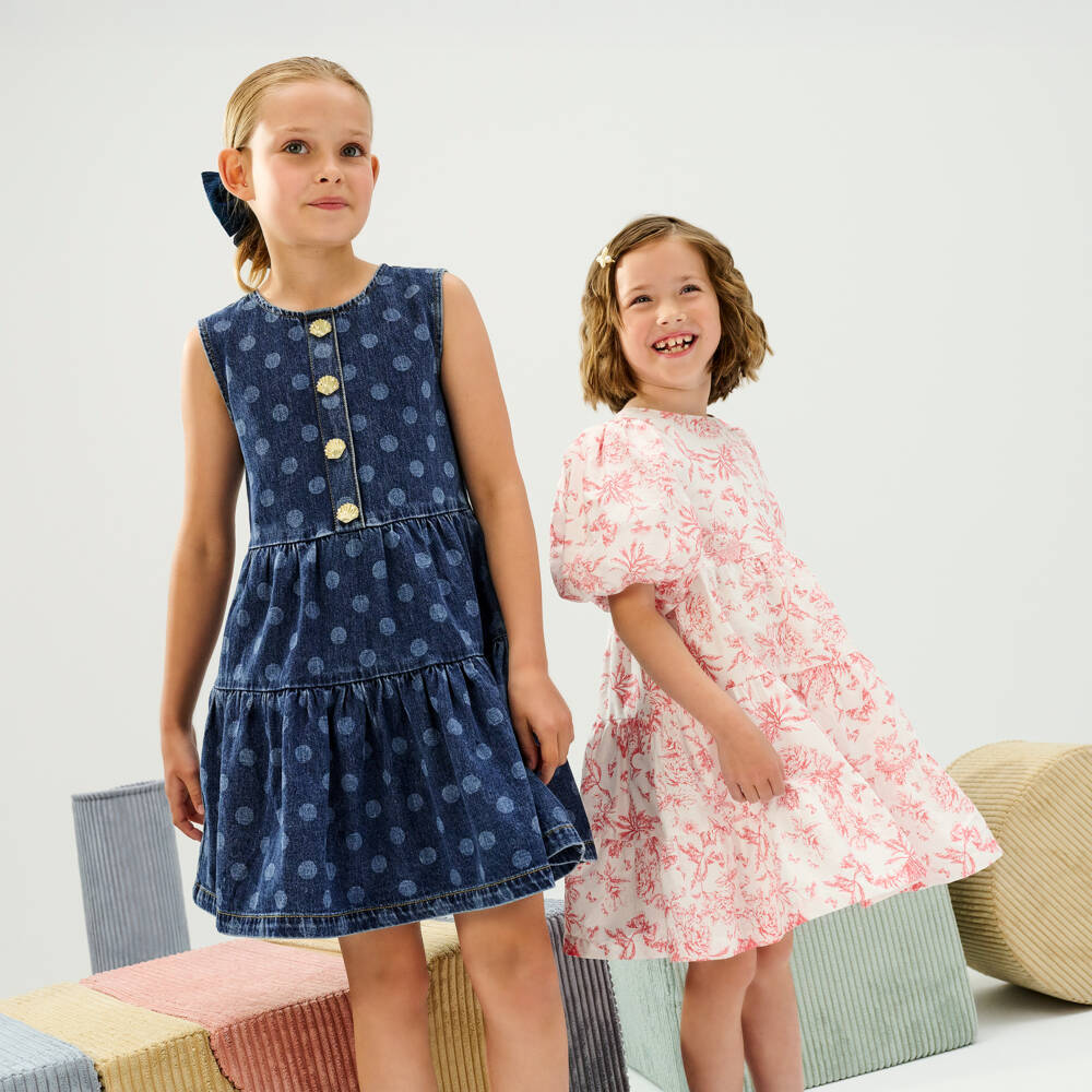 Tartine et Chocolat-Girls White & Red Floral Puffed Sleeve Dress | Childrensalon Outlet