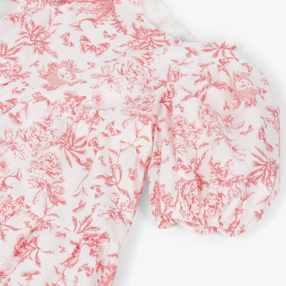 Tartine et Chocolat-Girls White & Red Floral Puffed Sleeve Dress | Childrensalon Outlet