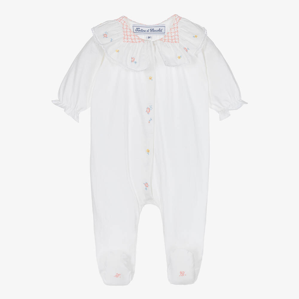 Tartine et Chocolat-Белый комбинезон со сборками на воротнике | Childrensalon Outlet