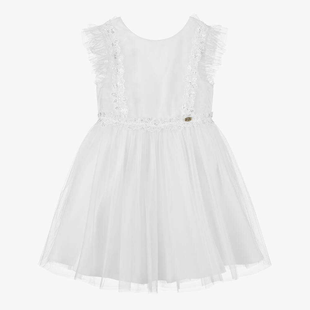 Tartine et Chocolat-Girls White Tulle & Lace Dress | Childrensalon Outlet