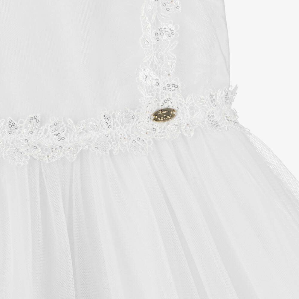 Tartine et Chocolat-Girls White Tulle & Lace Dress | Childrensalon Outlet