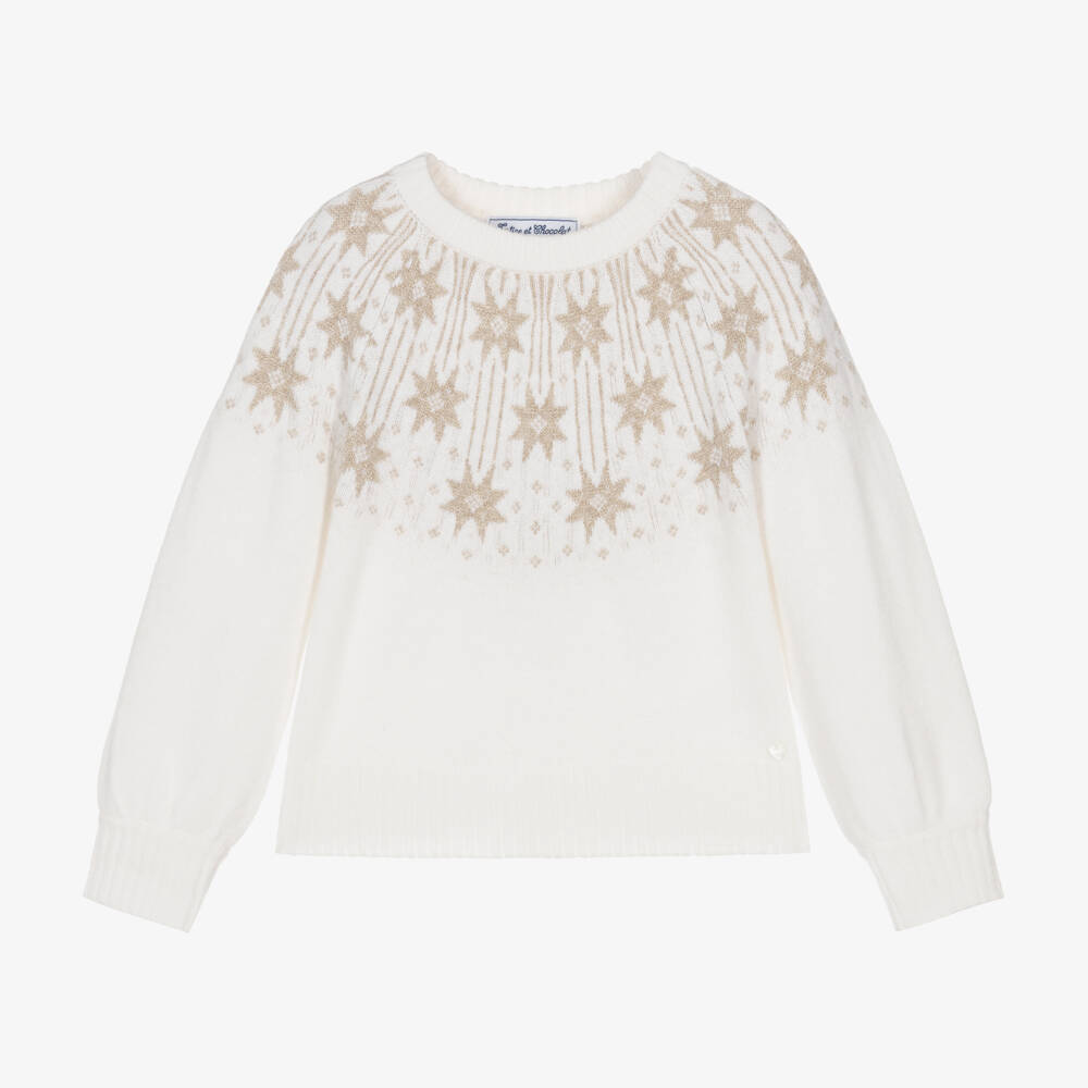 Tartine et Chocolat-Girls Wool Sweater with Gold Stars | Childrensalon Outlet