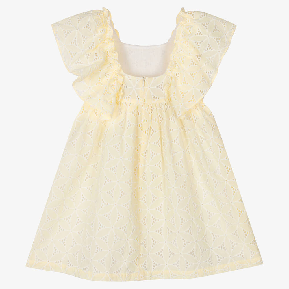 Tartine et Chocolat-Желтое платье с вышивкой английской гладью | Childrensalon Outlet