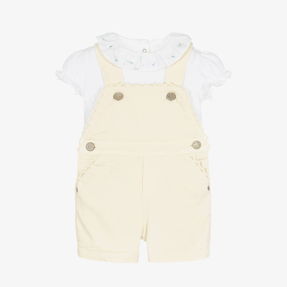 Tartine et Chocolat - Girls Yellow Cotton Dungarees Set | Childrensalon