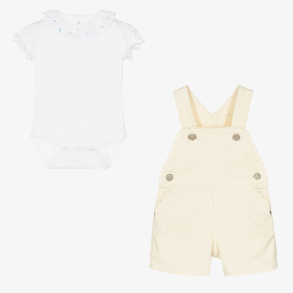 Tartine et Chocolat-Girls Yellow Cotton Dungarees Set | Childrensalon Outlet
