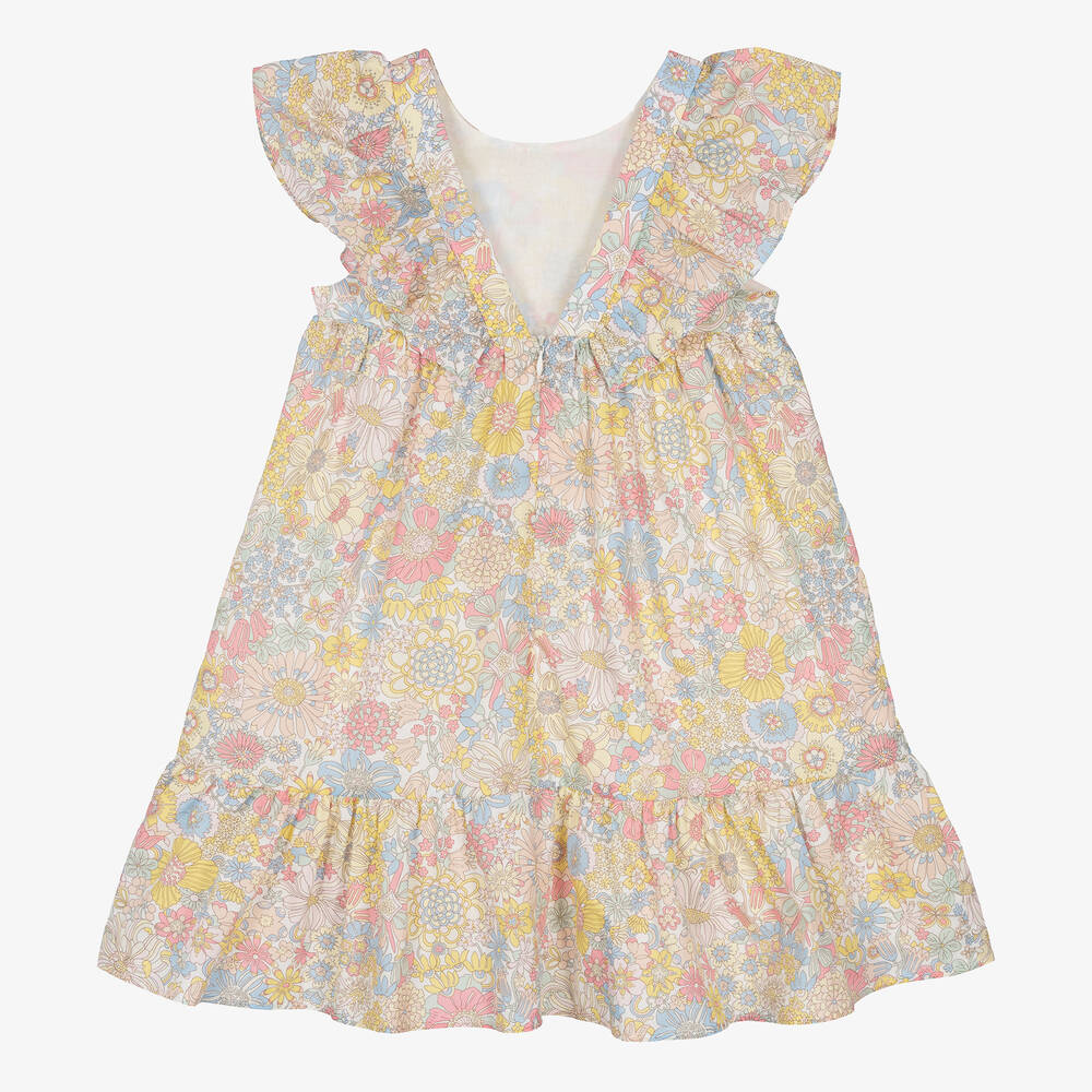 Tartine et Chocolat-Girls Yellow Cotton Liberty Print Dress | Childrensalon Outlet