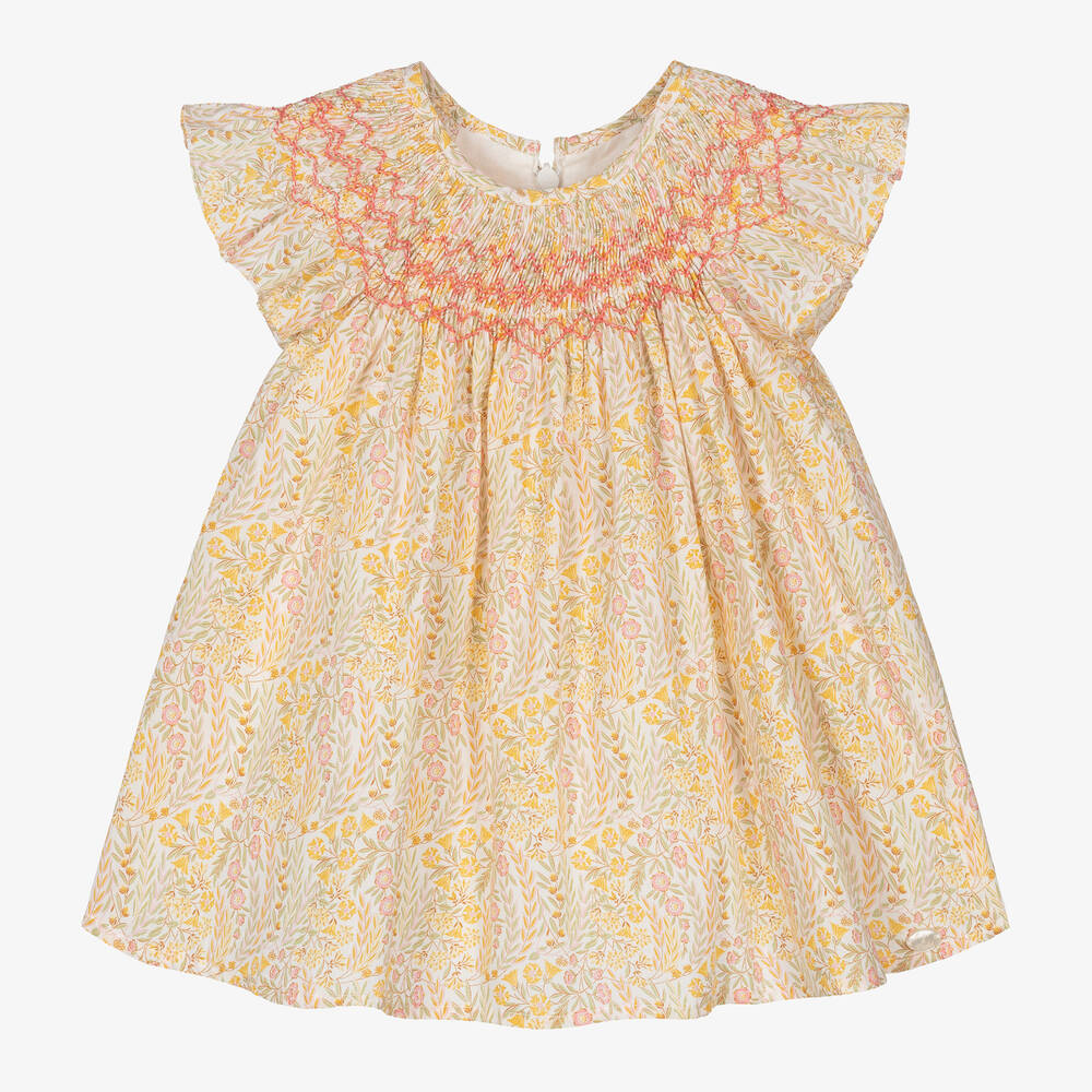 Tartine et Chocolat-Girls Yellow Cotton Liberty Print Dress | Childrensalon Outlet