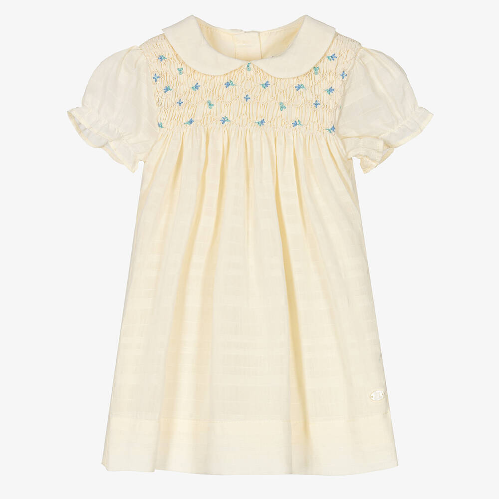 Tartine et Chocolat - Girls Yellow Cotton Smocked Dress | Childrensalon