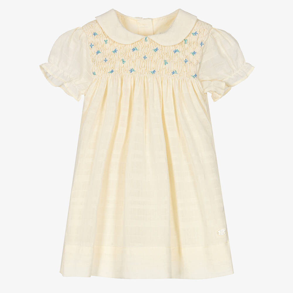 Tartine et Chocolat-Girls Yellow Cotton Smocked Dress | Childrensalon Outlet