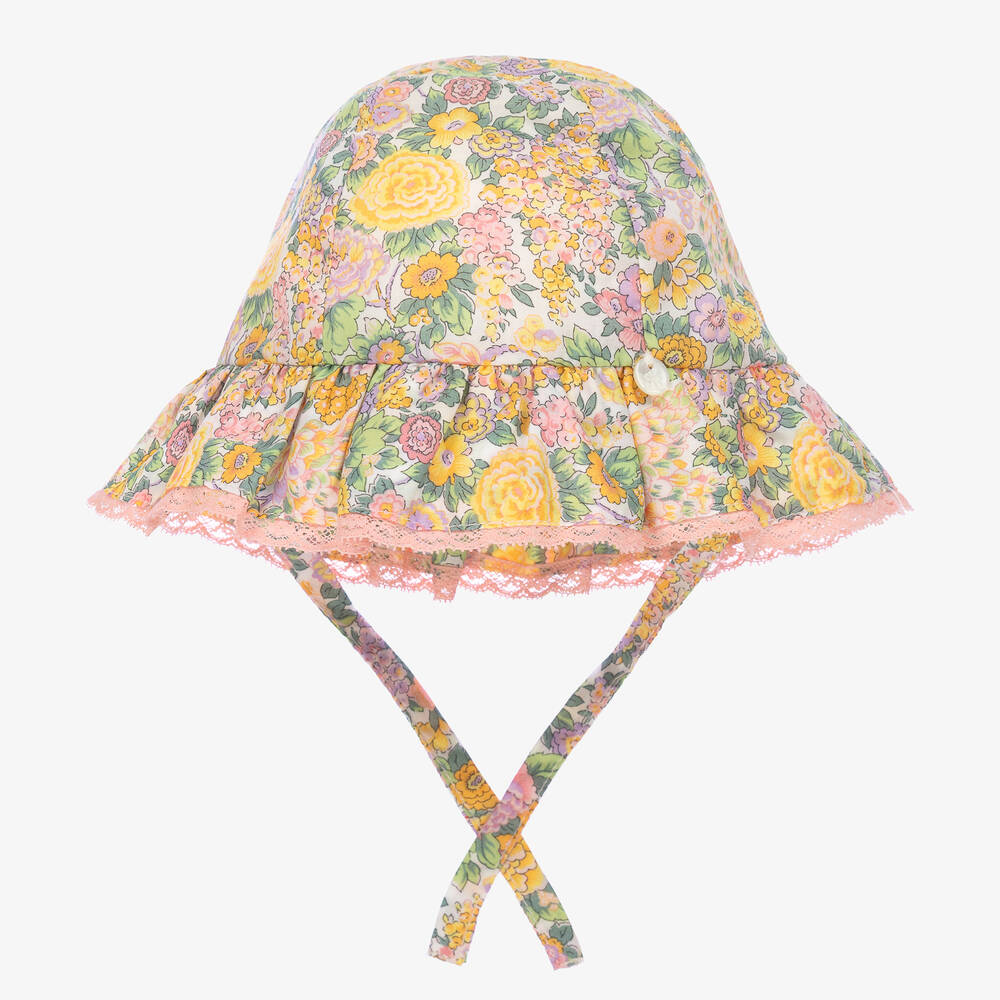 Tartine et Chocolat - Chapeau jaune à fleurs Liberty | Childrensalon