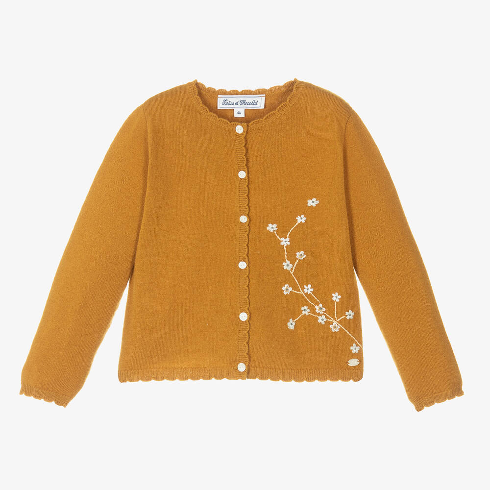 Tartine et Chocolat - Girls Yellow Wool Cardigan | Childrensalon