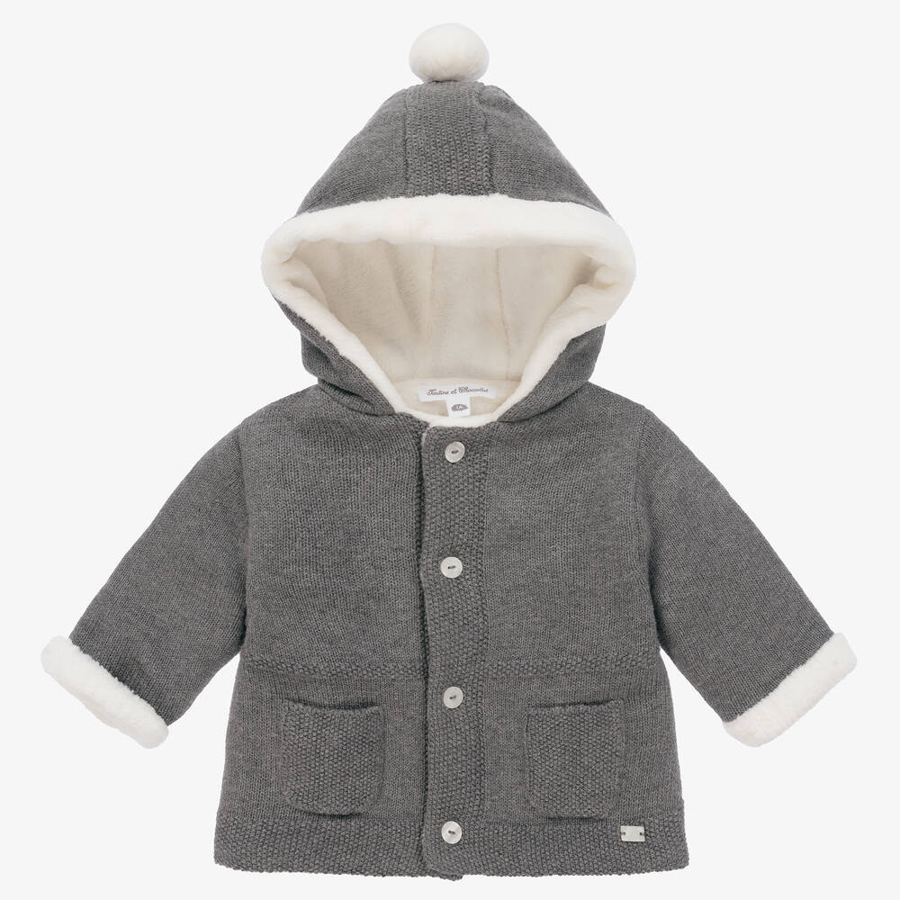 Tartine et Chocolat - Manteau gris en maille de coton | Childrensalon