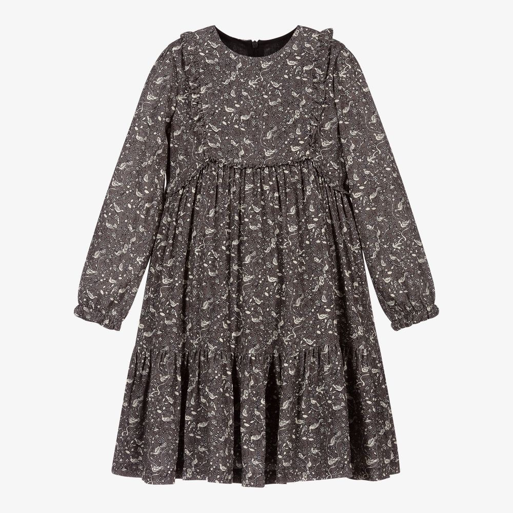 Tartine et Chocolat - Grey Floral Viscose Dress | Childrensalon