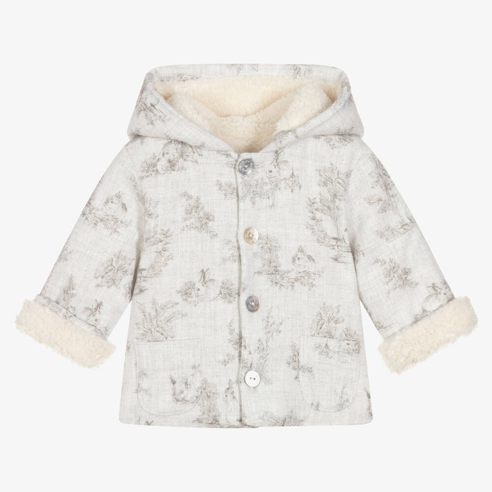 Tartine et Chocolat - Grey Hooded Baby Pram Coat | Childrensalon