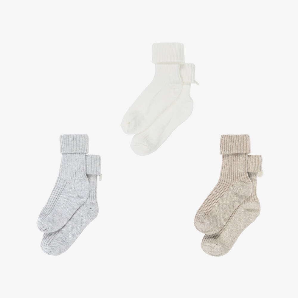 Tartine et Chocolat-Grey Ivory Beige Baby Socks Trio | Childrensalon Outlet