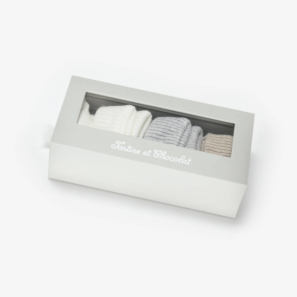 Tartine et Chocolat-Grey Ivory Beige Baby Socks Trio | Childrensalon Outlet