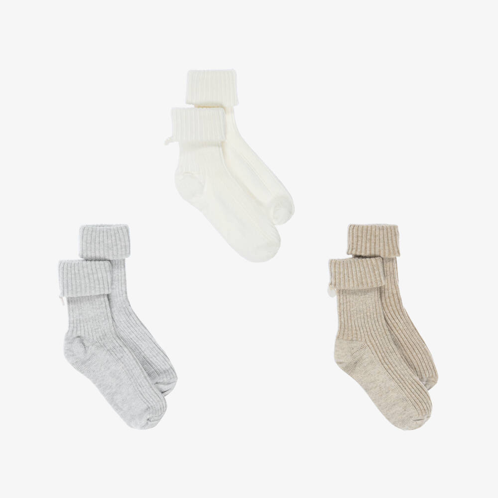 Tartine et Chocolat-Grey Ivory Beige Baby Socks Trio | Childrensalon Outlet