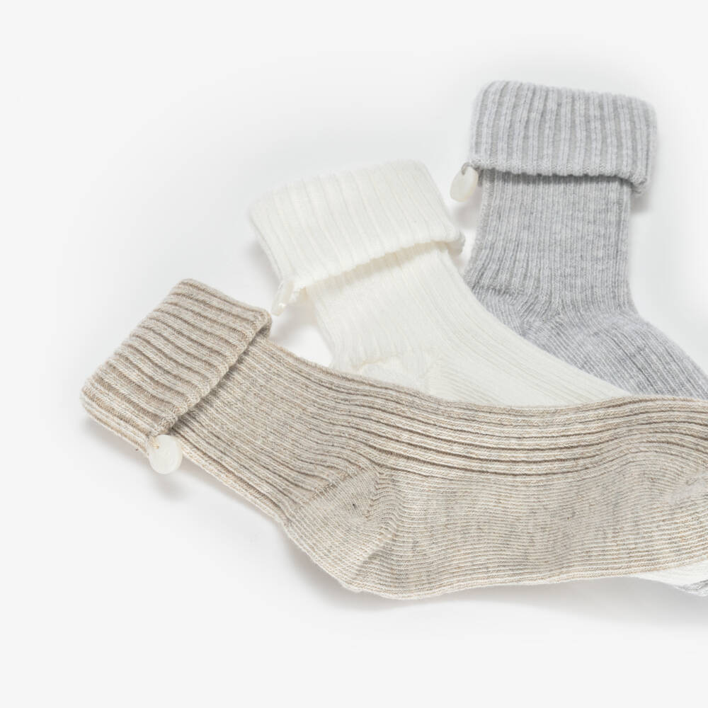 Tartine et Chocolat-Grey, Ivory & Beige Cotton Baby Socks (3 Pack) | Childrensalon Outlet