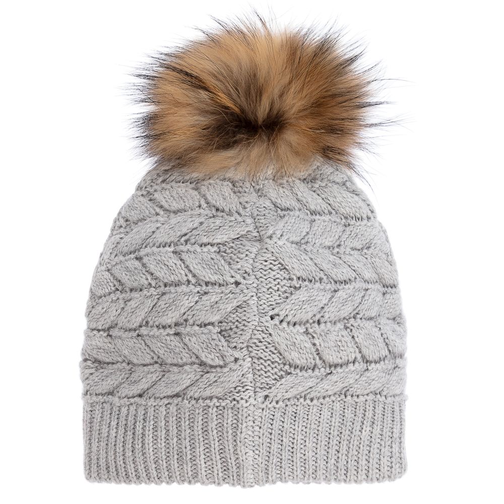 Tartine et Chocolat-قبعة بوم-بوم مزيج قطن وصوف محبوك لون رمادي | Childrensalon Outlet