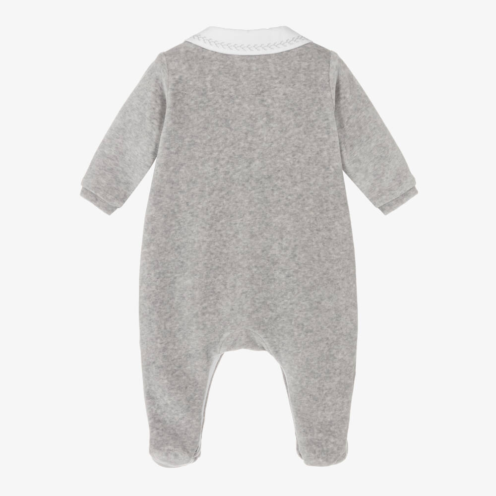 Tartine et Chocolat-Grey Velour Embroidered Logo Babygrow | Childrensalon Outlet