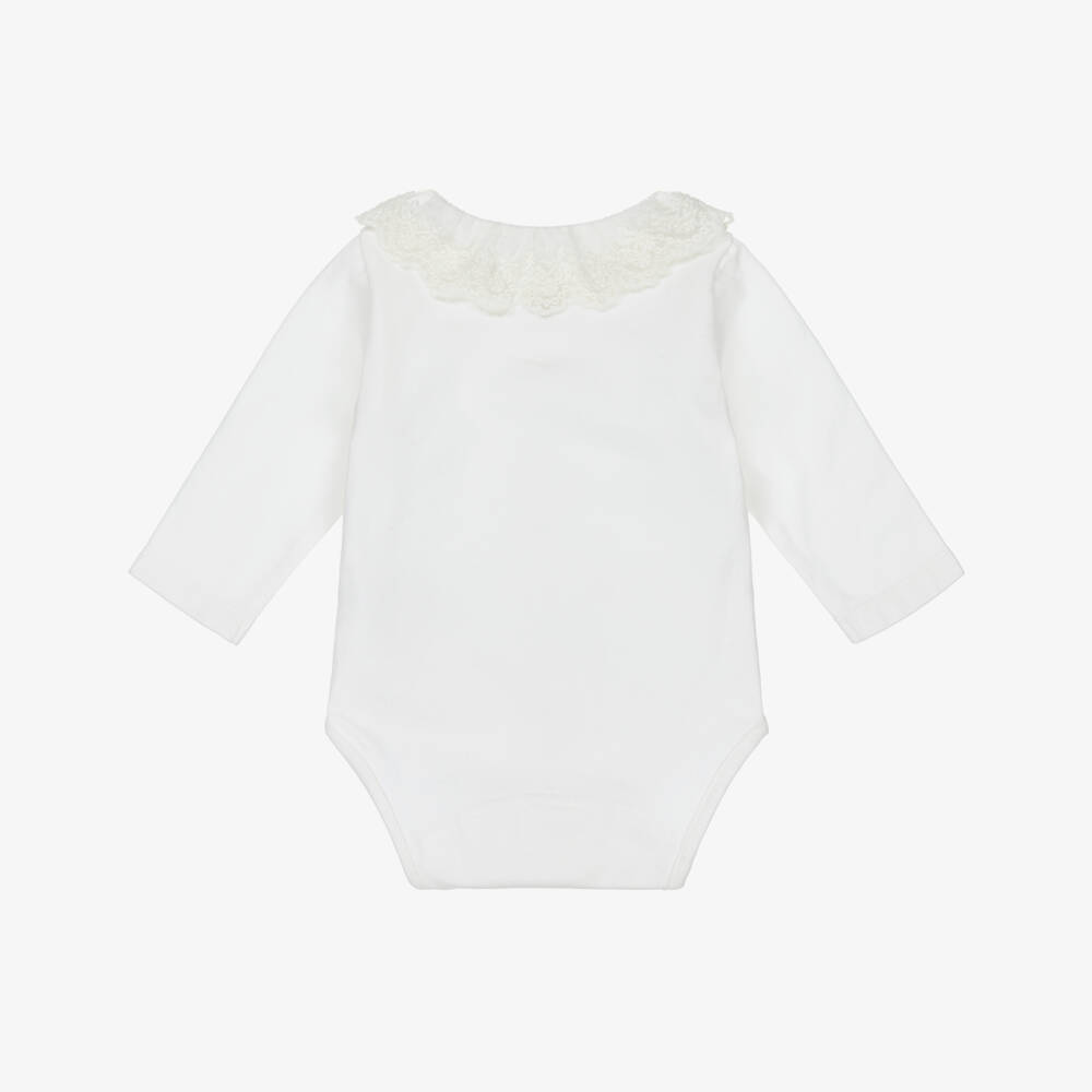 Tartine et Chocolat-Ivory Cotton Bodysuit with Lace Collar | Childrensalon Outlet