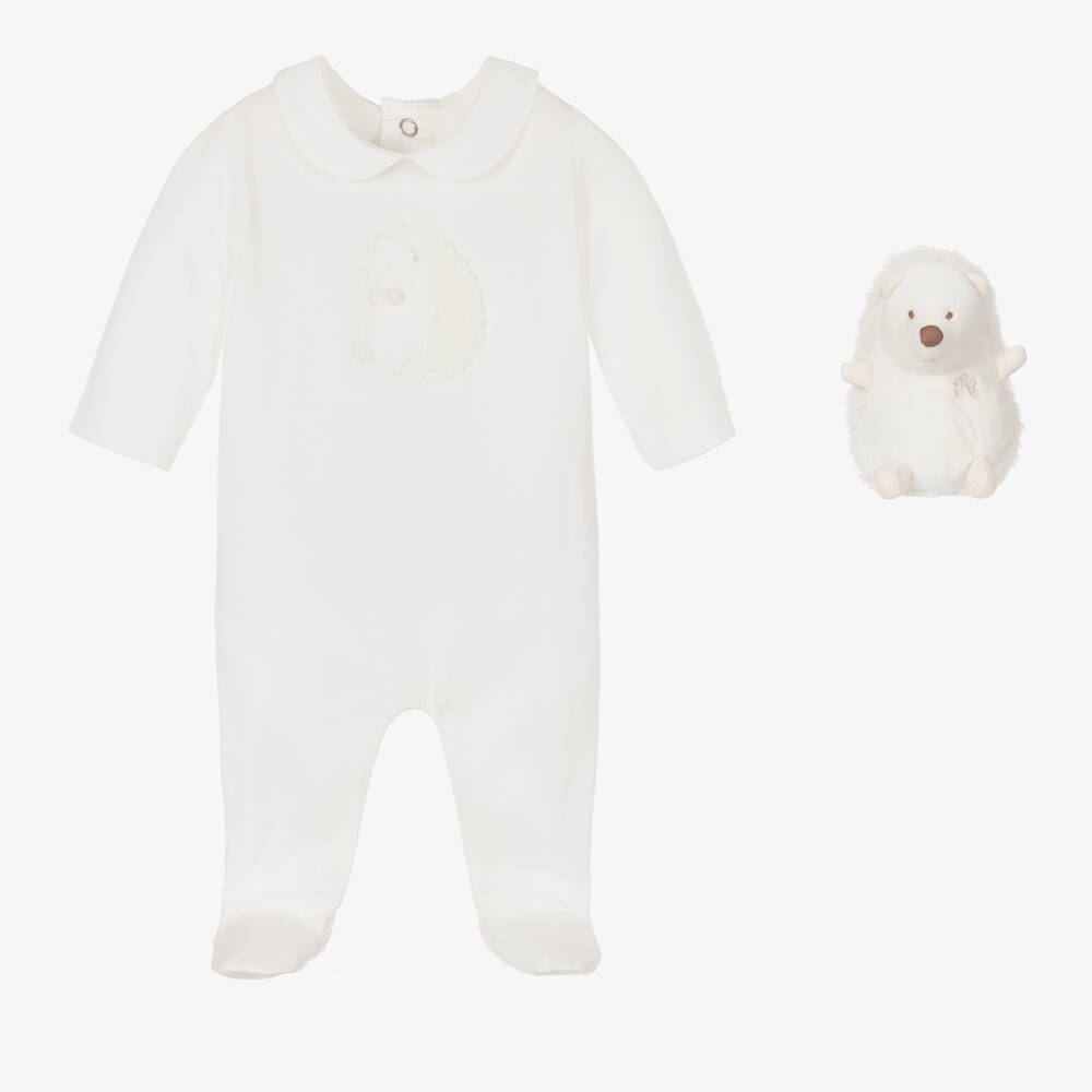 Tartine et Chocolat - Ivory Cotton Hedgehog Babygrow & Toy Set | Childrensalon