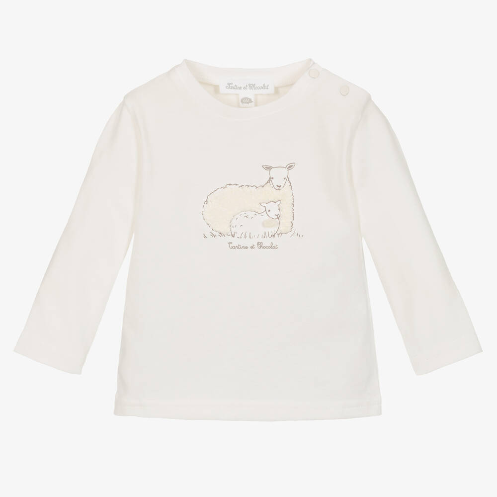 Tartine et Chocolat - Ivory Cotton Sheep Baby Top | Childrensalon